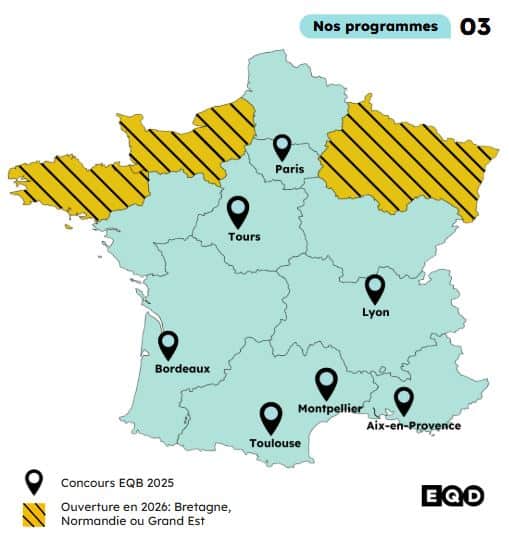 Carte des programmes Éloquence du Bégaiement en France (voir description détaillée ci-dessous).